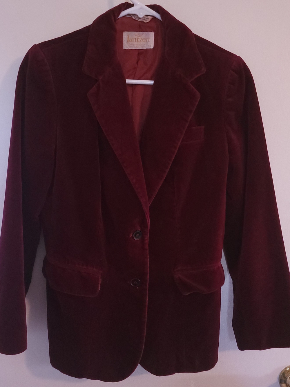 Vintage 70s Jantzen Velveteen Burgundy Blazer Jacket Gold Tag Cotton Sz 10